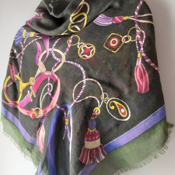 Barbieri Larioseta Italy Lightweight Floral Scarf 100% Fine Wool New! Square 36" - Picture 6 of 14